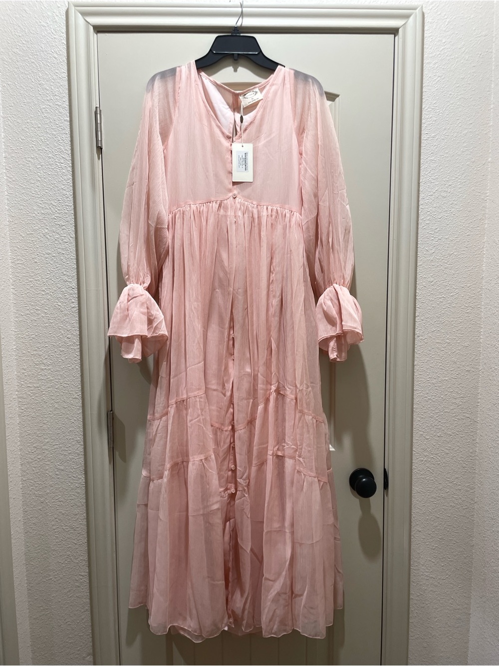 Joyfolie Sheer Blush Pink V-Neck Maxi Dress - Ninette dress